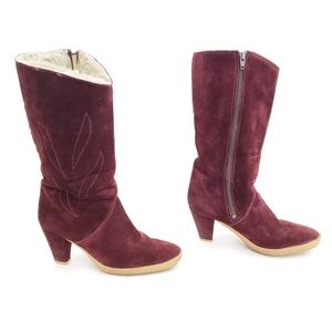 70's Fabrizio Viti Red Suede Winter Boots Size 39